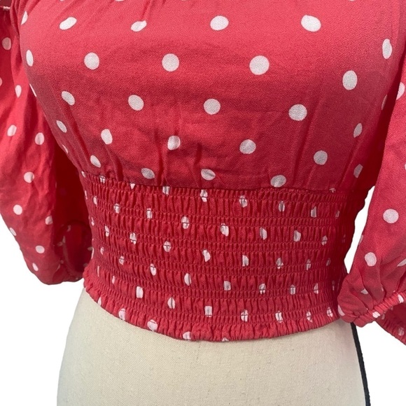 Revolve AFRM NWT Coral Pink Polka Dot Ruched Top in Sz Small - Picture 4 of 14